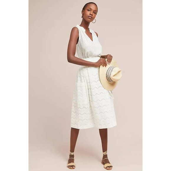Tracy Reese x Anthropologie Dresses & Skirts - Tracy Reese x Anthropologie A-line Skirt Women 14 White Eyelet Tie Waist Midi